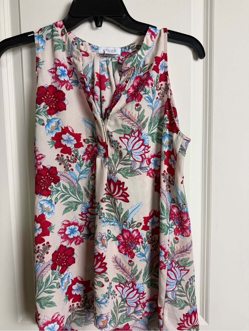 Kenar Floral Cream Camisole with Red & Blue Blooms